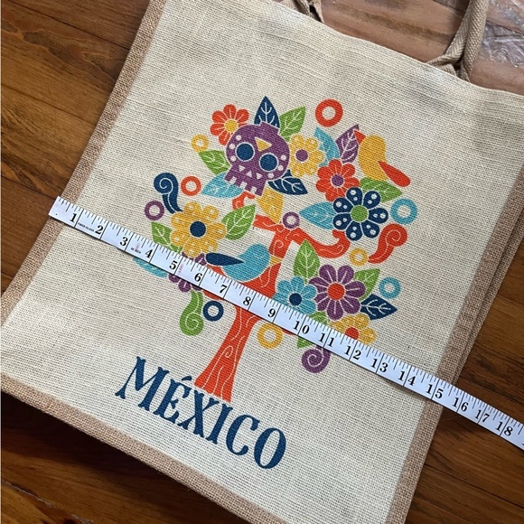Mexico Jute Tote Bag‎ – Colorful Otomi-Inspired Tree Design - Picture 12 of 15